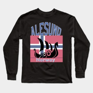 Alesund, Norway white text,mugs,t-shirts,stickers,totes, Long Sleeve T-Shirt